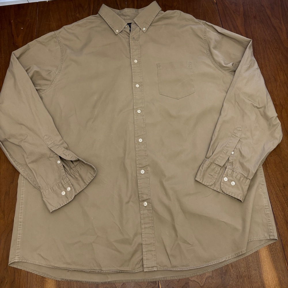Lands' End Men's Tan Button-Down Shirt